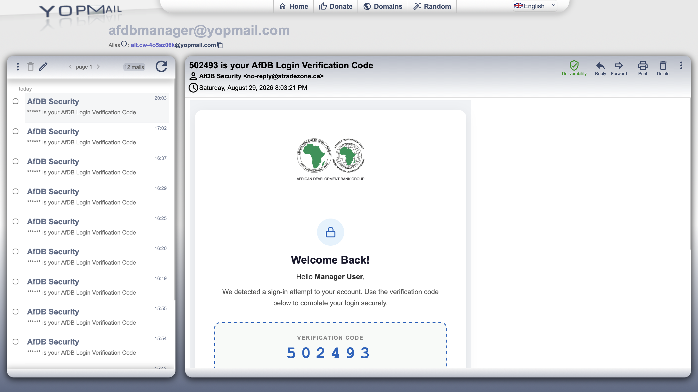 OTP Verification Email Inbox