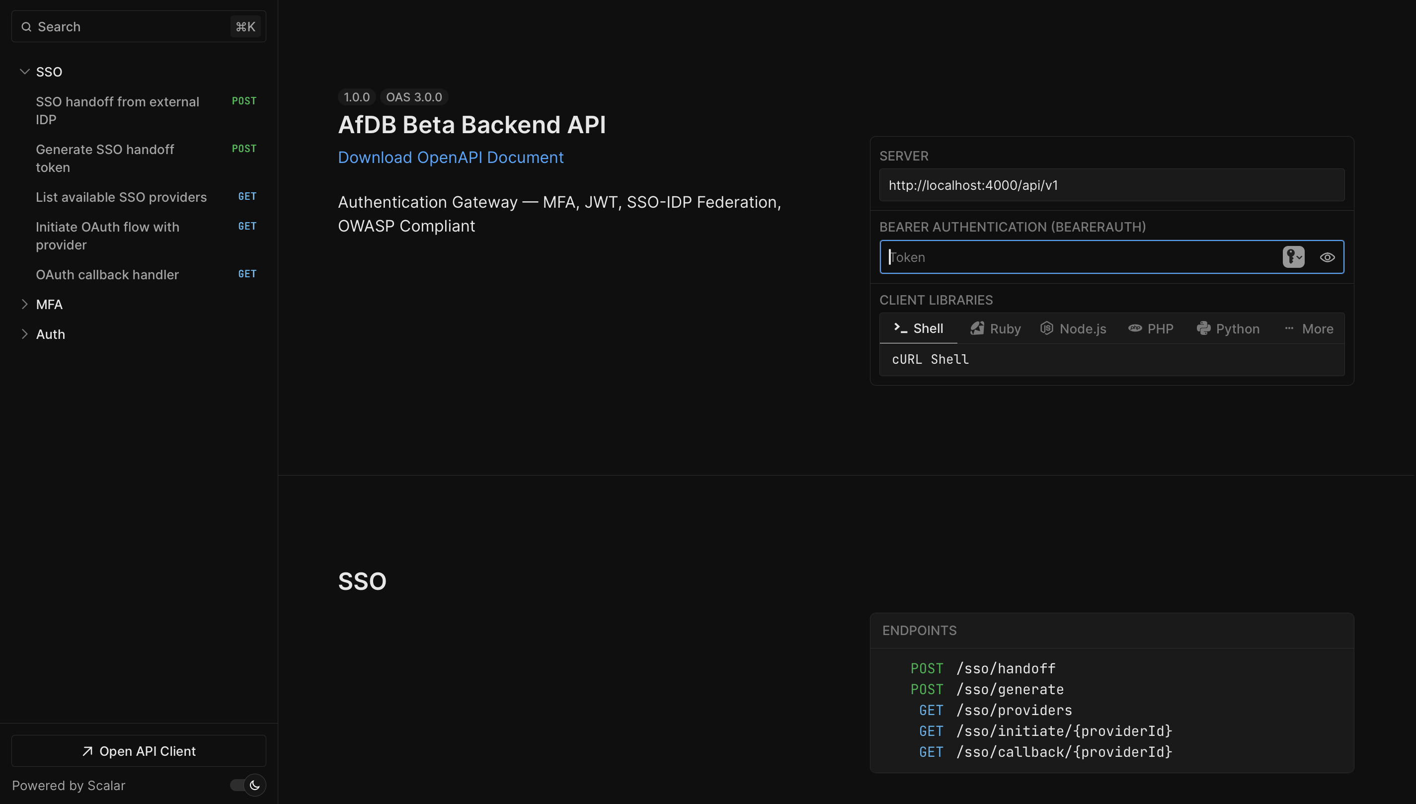API Documentation — Swagger UI (Dark Mode)