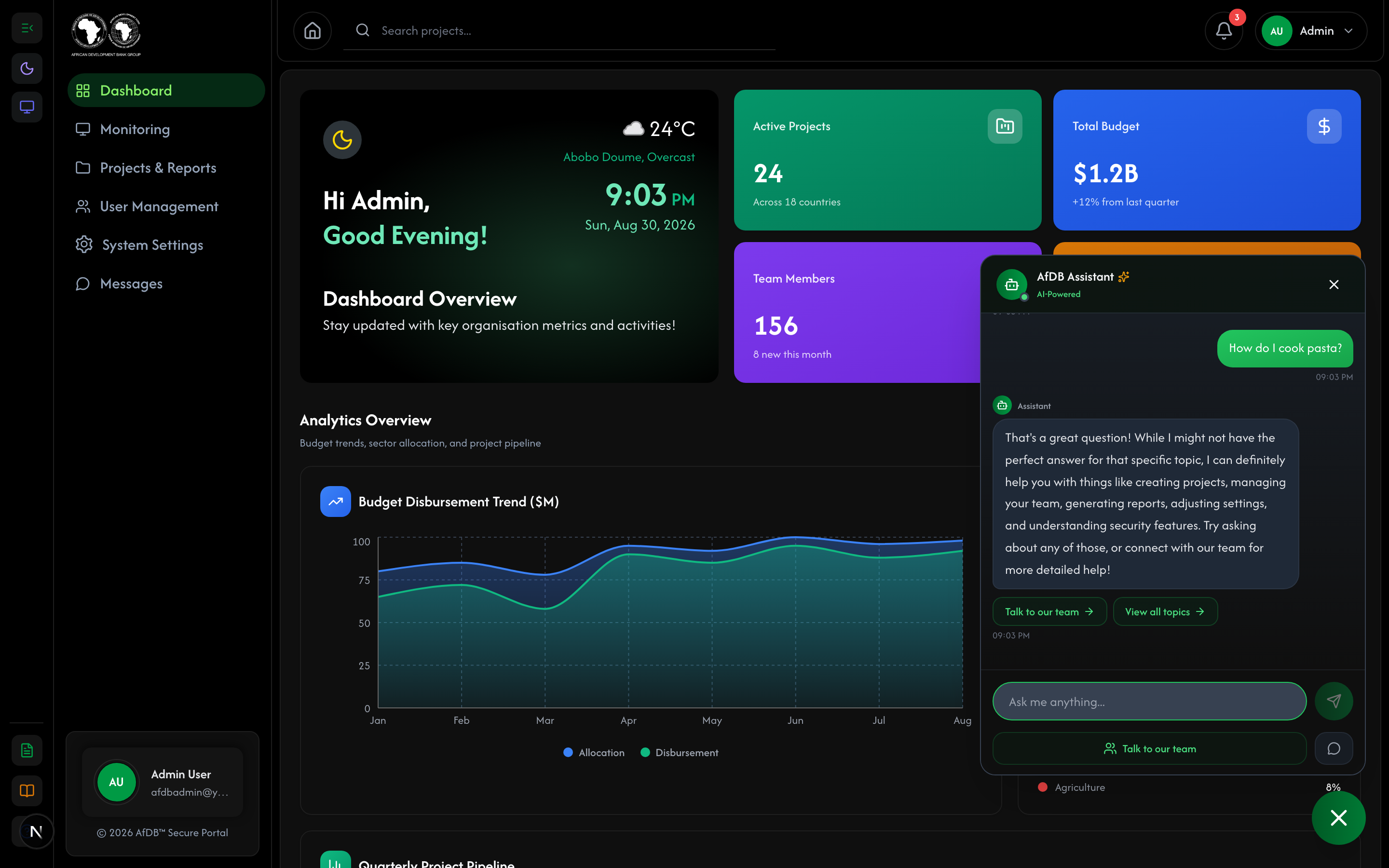 AI Chat Assistant — Fallback to Human (Dark Mode)