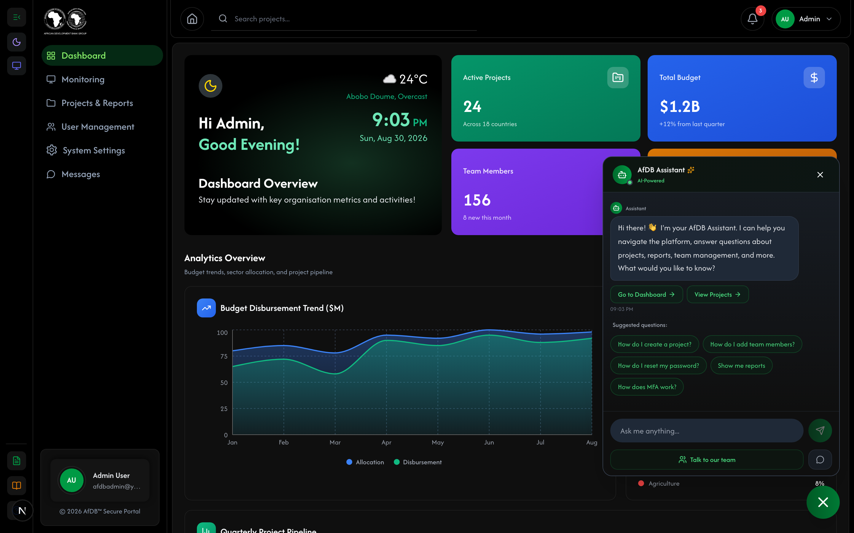 AI Chat Assistant — Welcome (Dark Mode)
