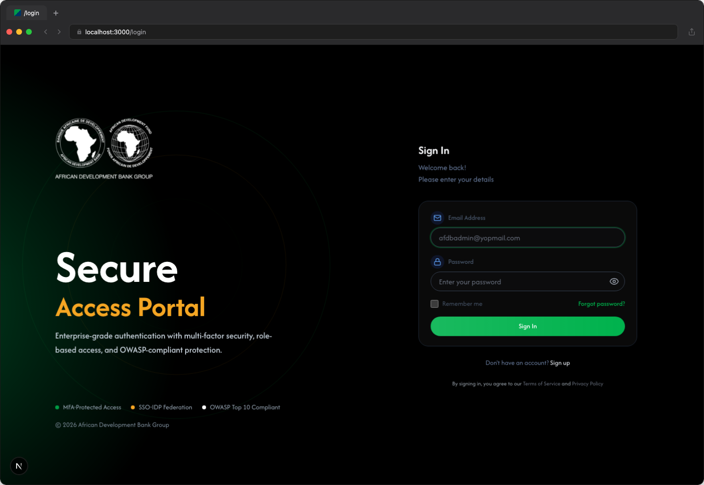 Login Page - Dark Mode