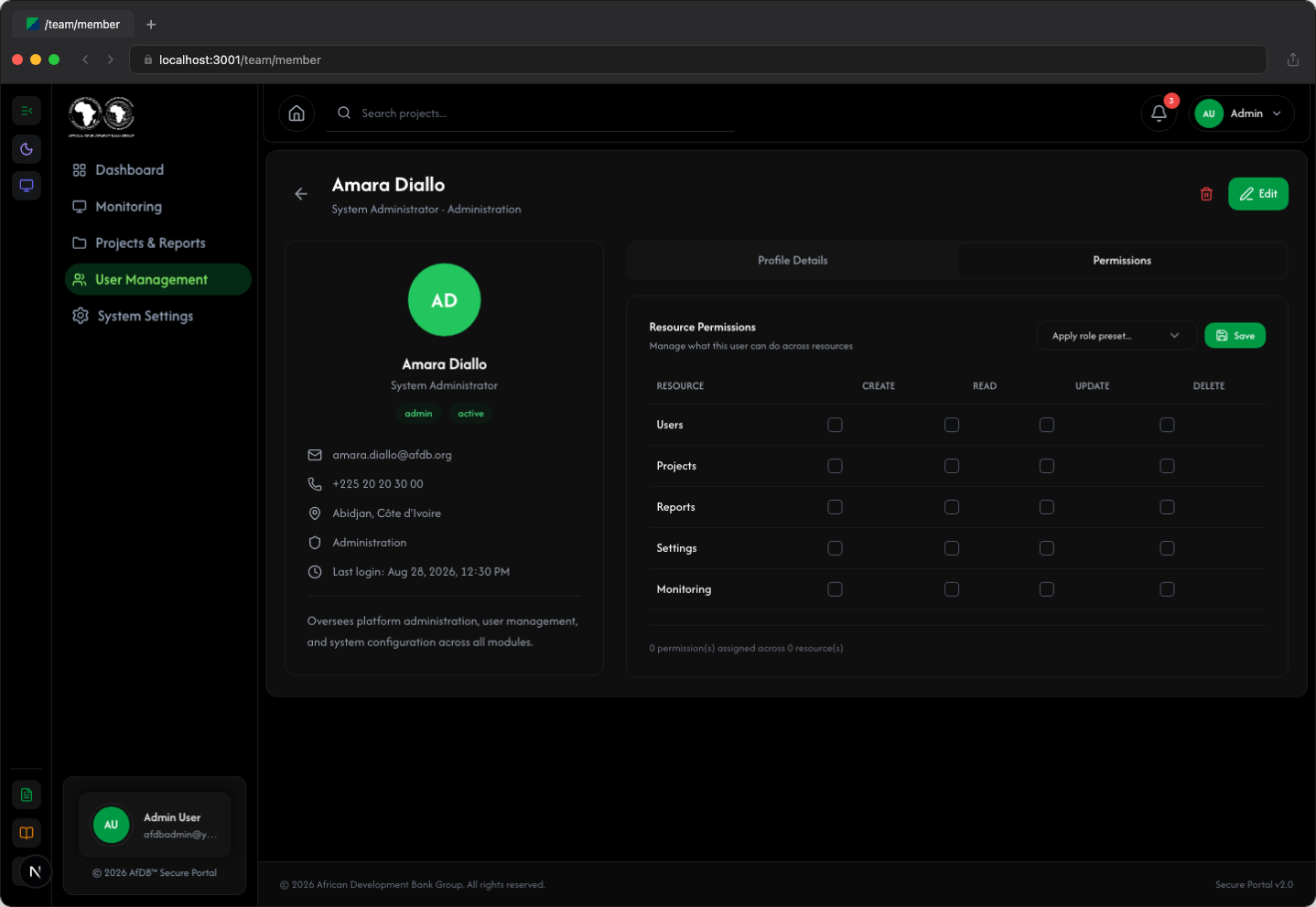 Permissions Tab - Dark Mode