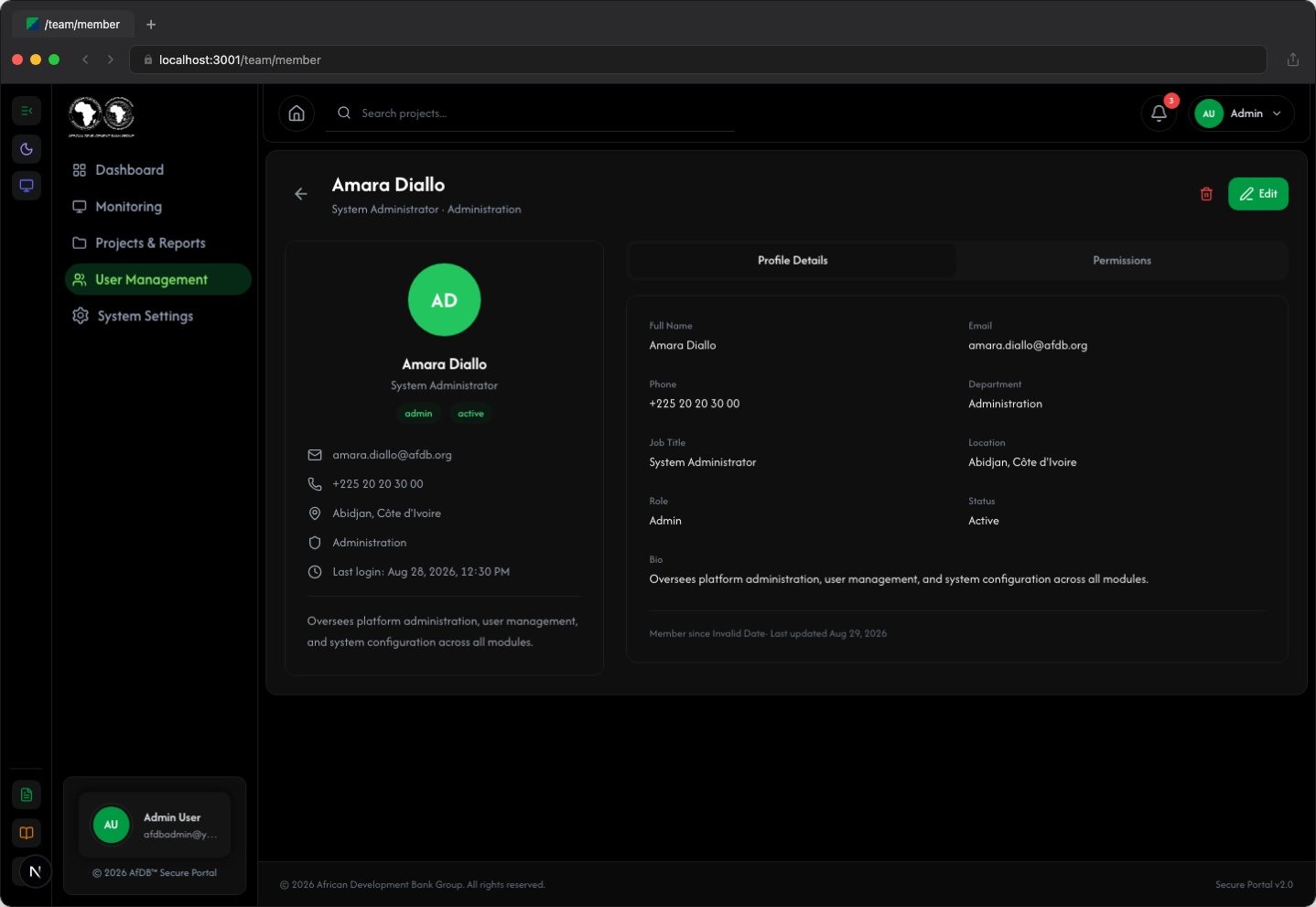 Team member detail - Dark Mode