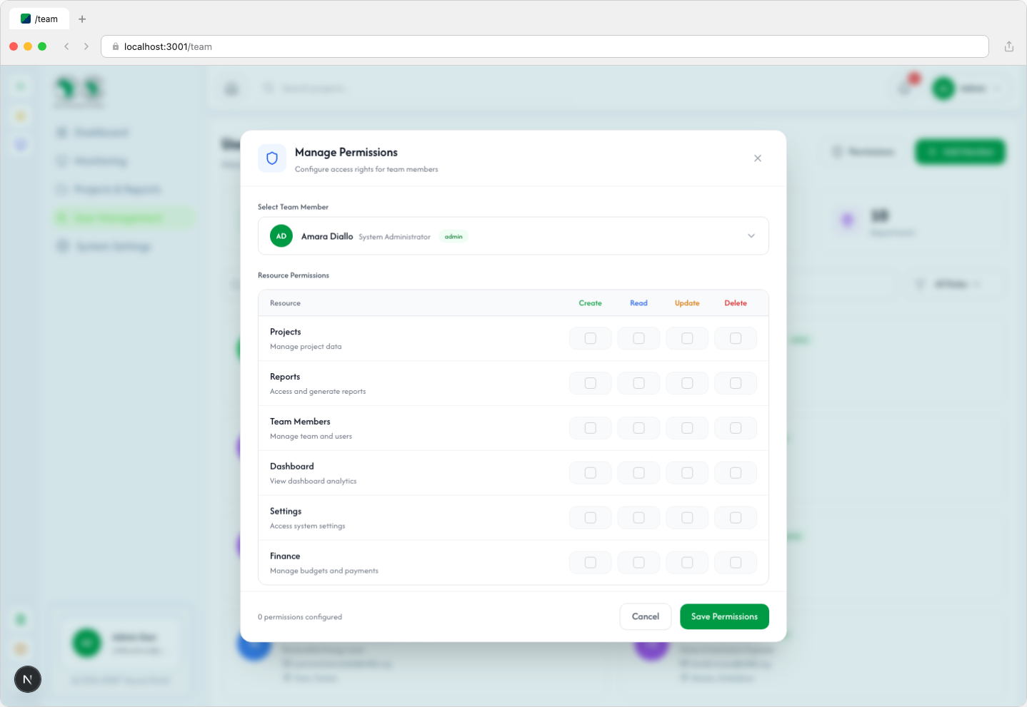 Permissions Modal - Light Mode