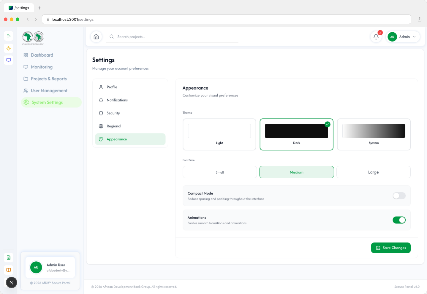Settings - Appearance tab (light mode)