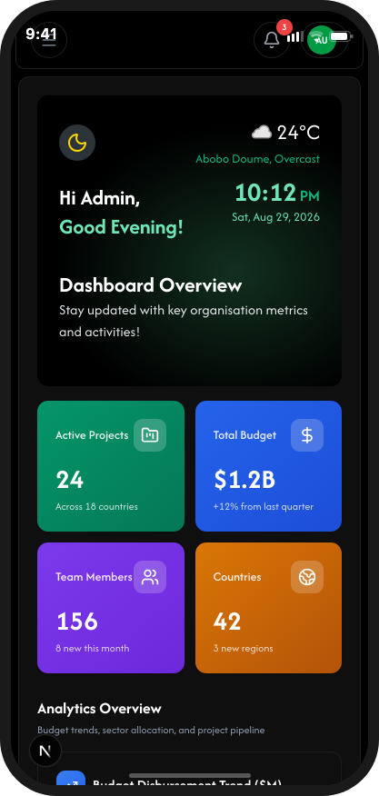 Mobile dashboard (dark mode)