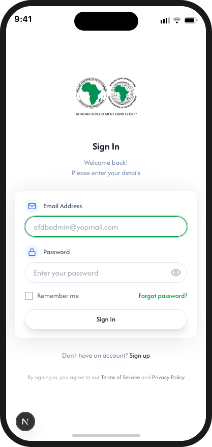 Mobile login page (light mode)